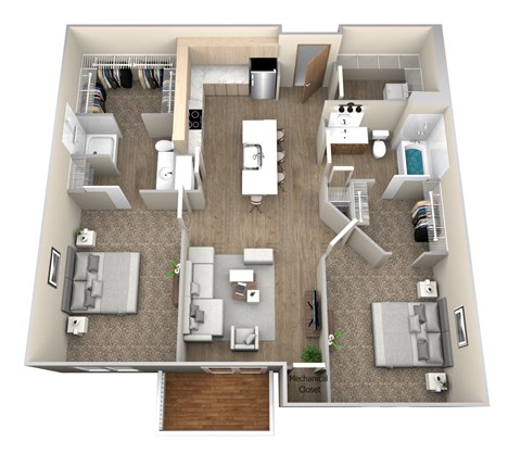 Floor plan for 2 beds, 2 baths, 1157 sqft
